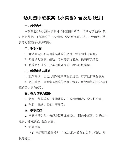 幼儿园中班教案《小菜园》含反思