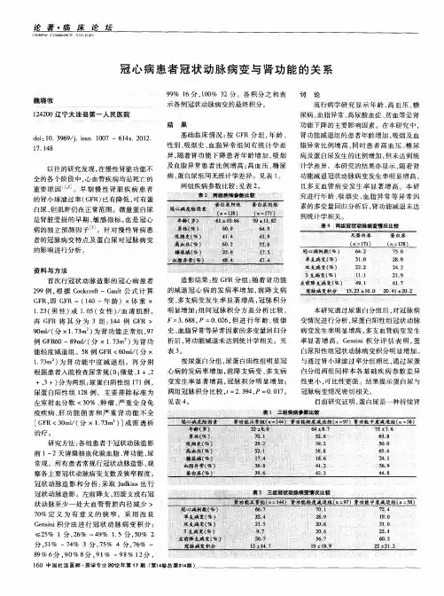 冠心病患者冠状动脉病变与肾功能的关系