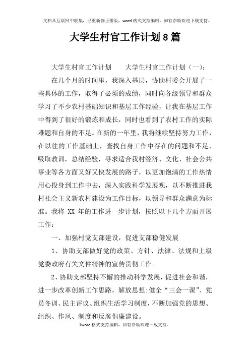 大学生村官工作计划8篇