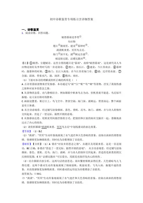 初中诗歌鉴赏专项练习含详细答案