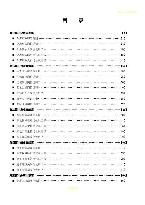 某商厦、卖场全套职位说明书