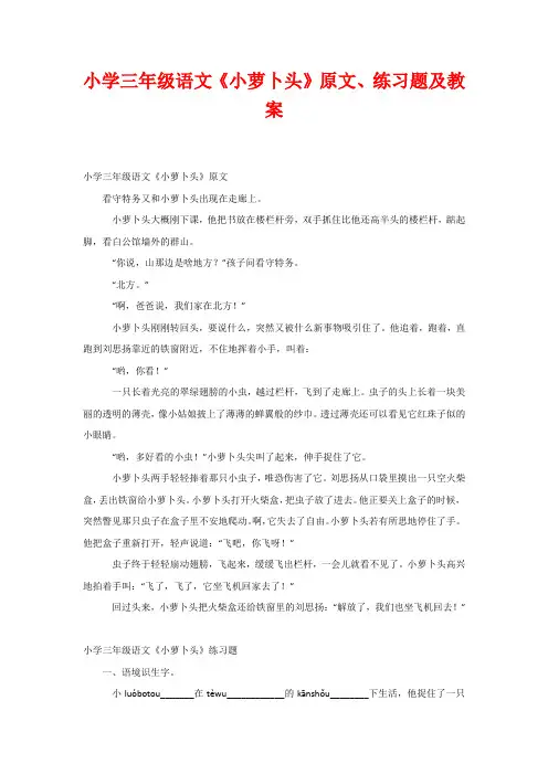 小学三年级语文《小萝卜头》原文、练习题及教案