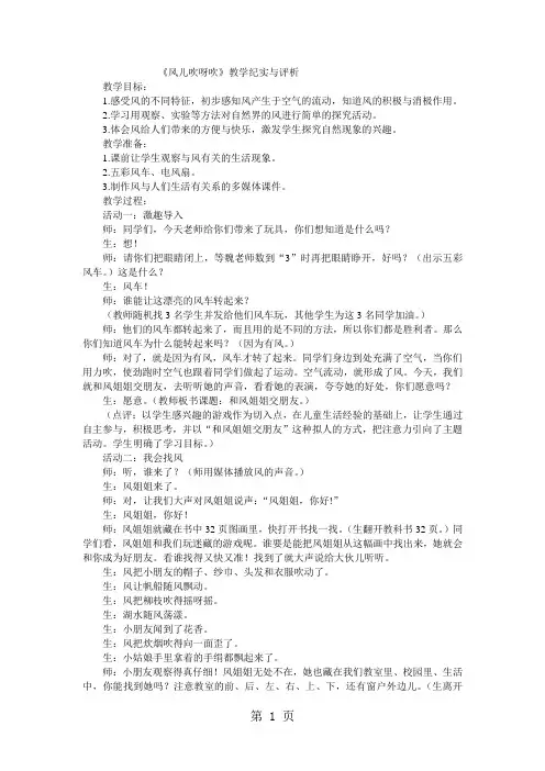 一年级下品德 与社会教学实录风儿吹呀吹_人教新课标