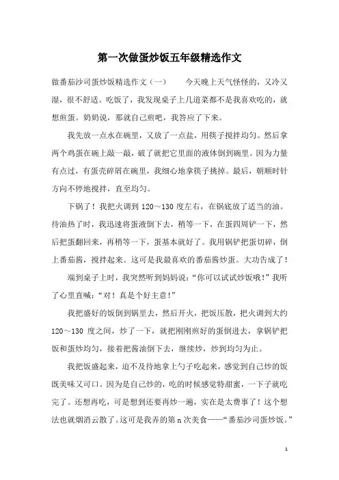 第一次做蛋炒饭五年级精选作文
