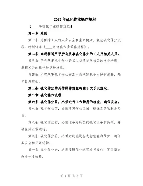 2023年硫化作业操作规程
