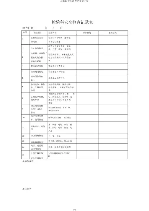 检验科安全检查记录范文表