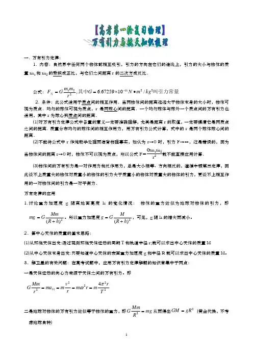 【高考第一轮复习物理】万有引力与航天知识梳理