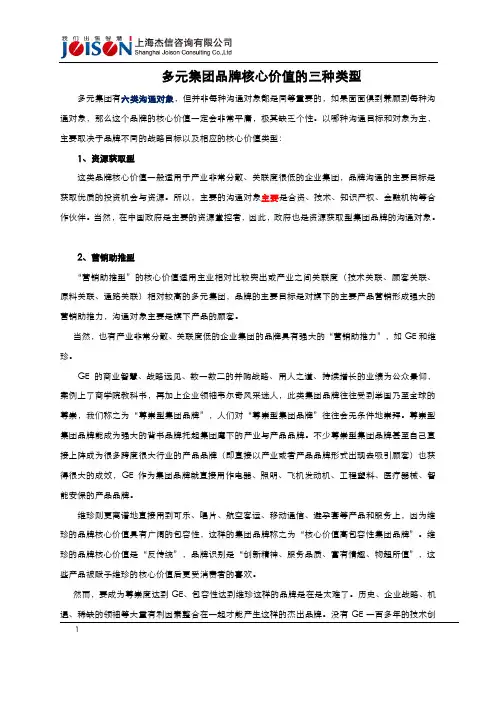 多元集团品牌核心价值的三种类型