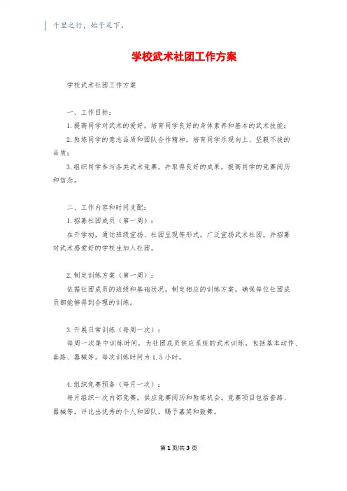 小学武术社团工作计划