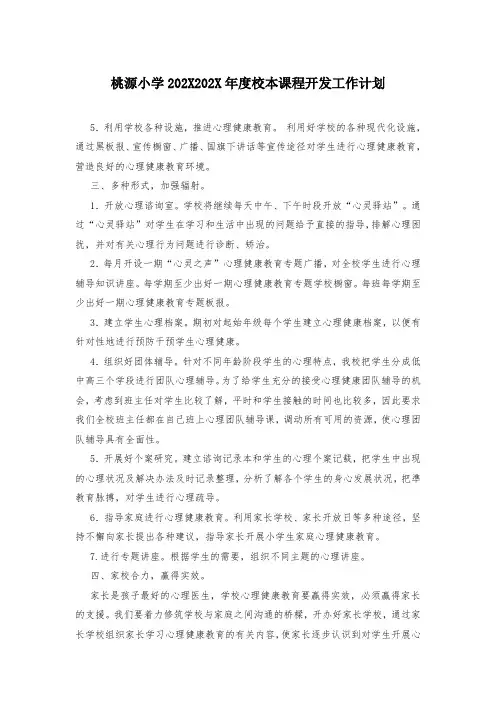桃源小学202X202X年度校本课程开发工作计划