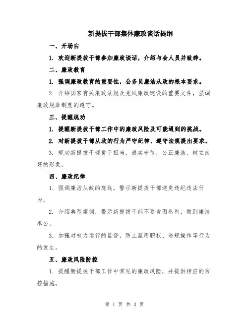 新提拔干部集体廉政谈话提纲
