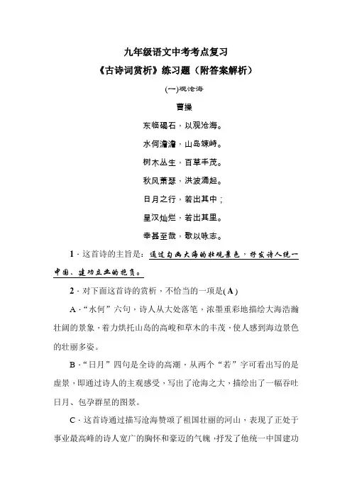 九年级语文中考考点复习《古诗词赏析》练习题(附答案解析)