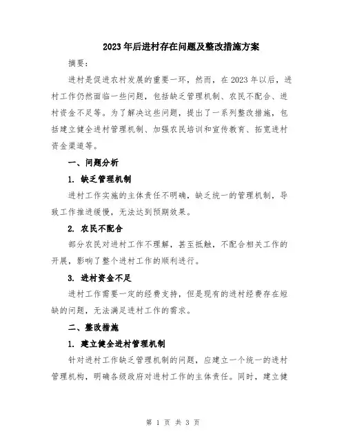 2023年后进村存在问题及整改措施方案