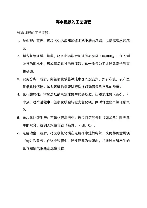 海水提镁的工艺流程