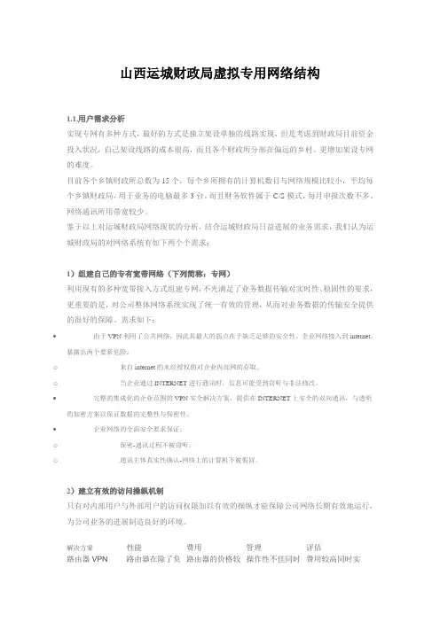 山西运城财政局虚拟专用网络结构
