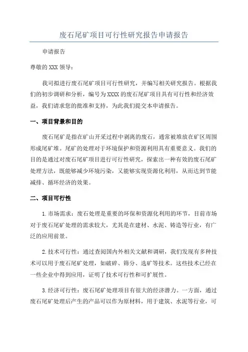 废石尾矿项目可行性研究报告申请报告