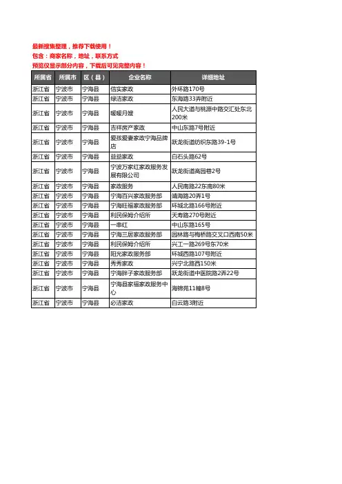 新版浙江省宁波市宁海县家政服务企业公司商家户名录单联系方式地址大全19家