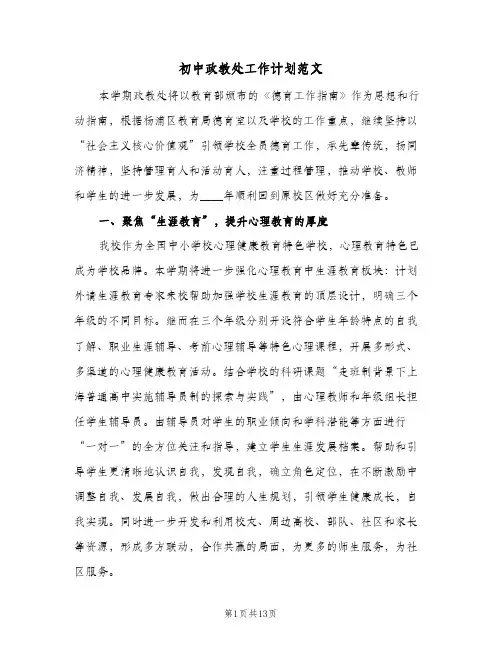 初中政教处工作计划范文（3篇）