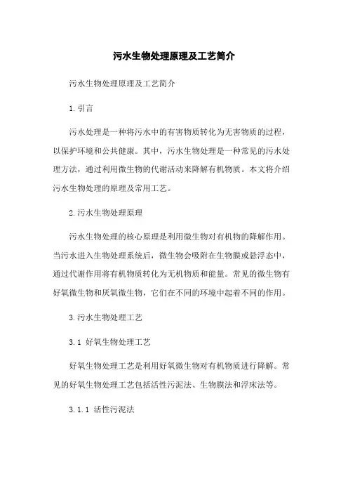 污水生物处理原理及工艺简介