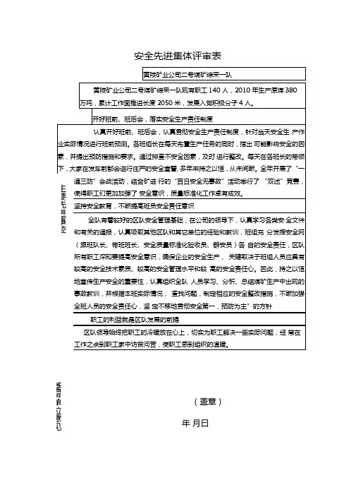 安全先进集体评审表