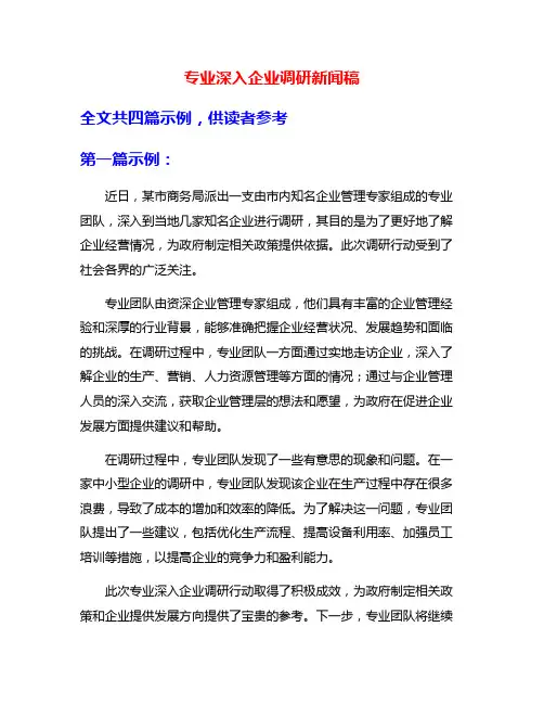 专业深入企业调研新闻稿