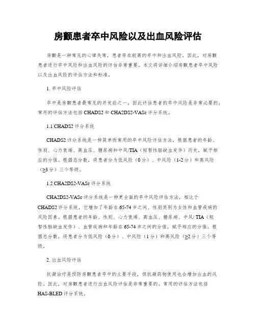 房颤患者卒中风险以及出血风险评估