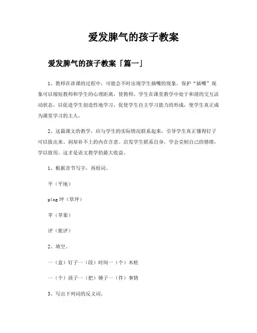 爱发脾气的孩子教案