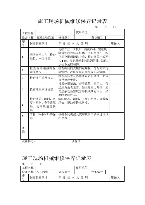 施工现场机械维修保养记录表