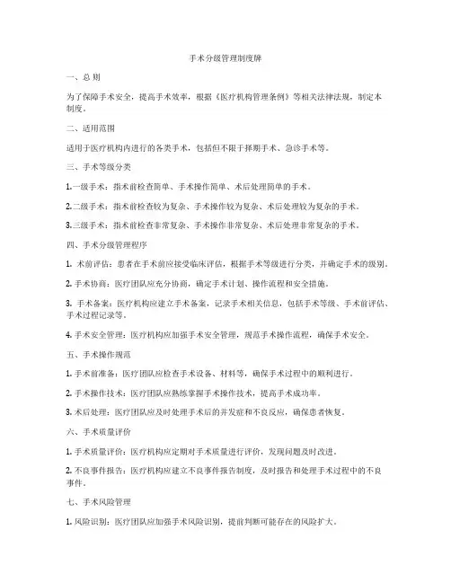 手术分级管理制度牌