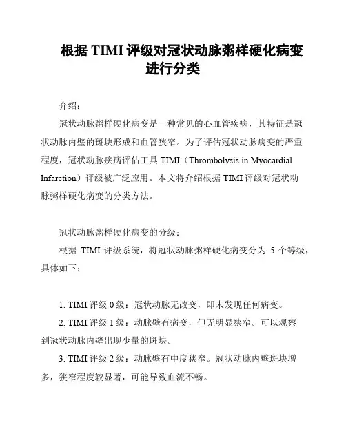 根据TIMI评级对冠状动脉粥样硬化病变进行分类
