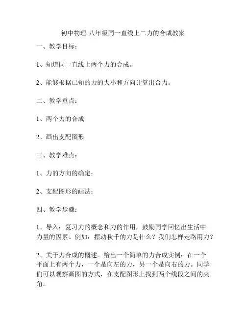 初中物理-八年级同一直线上二力的合成教案