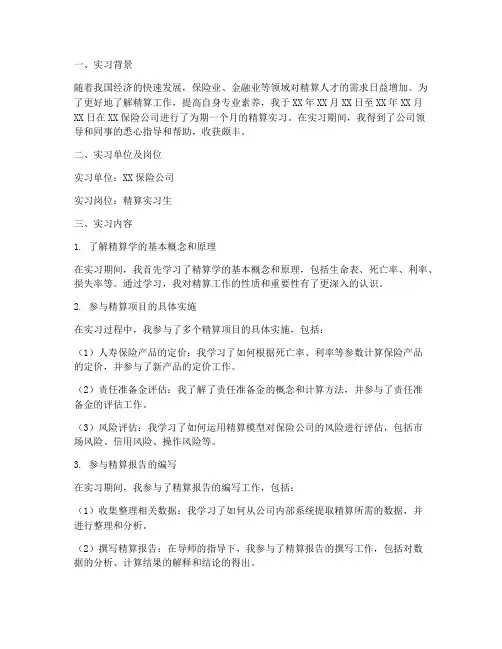 精算实习报告通用