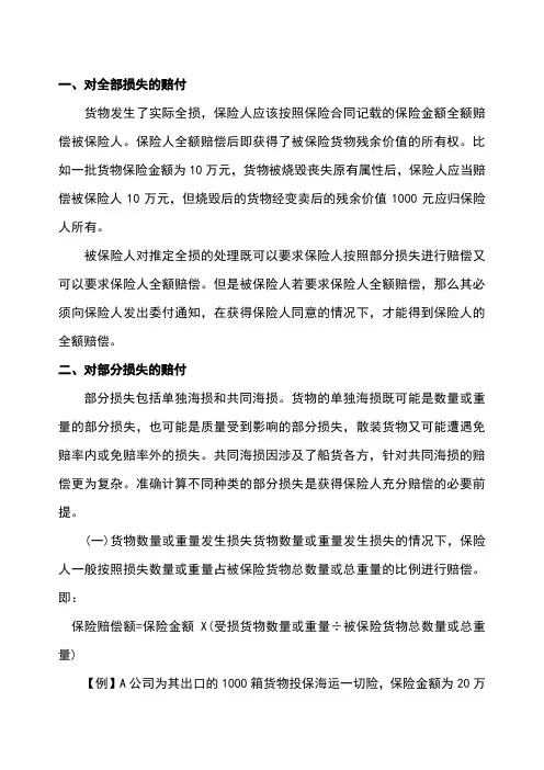 国际海上货物运输保险赔付金额的计算[