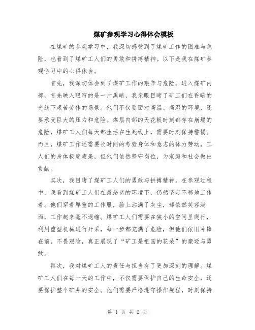 煤矿参观学习心得体会模板