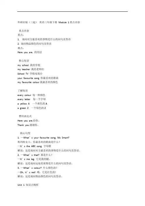 外研社版(三起) 英语三年级下册 Module 1重点内容