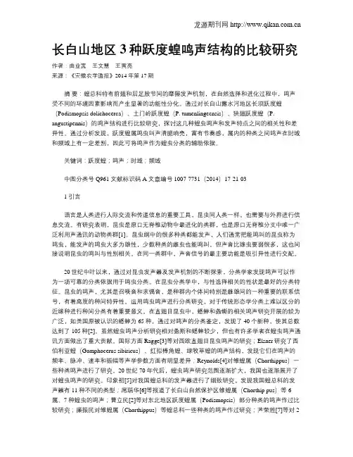 长白山地区3种跃度蝗鸣声结构的比较研究
