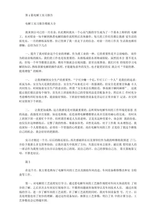 电解工工作总结(共5篇汇总)