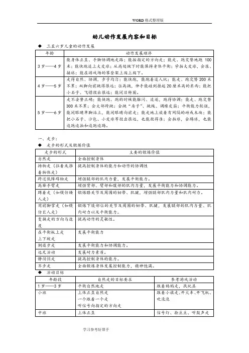 幼儿动作发展内容和目标