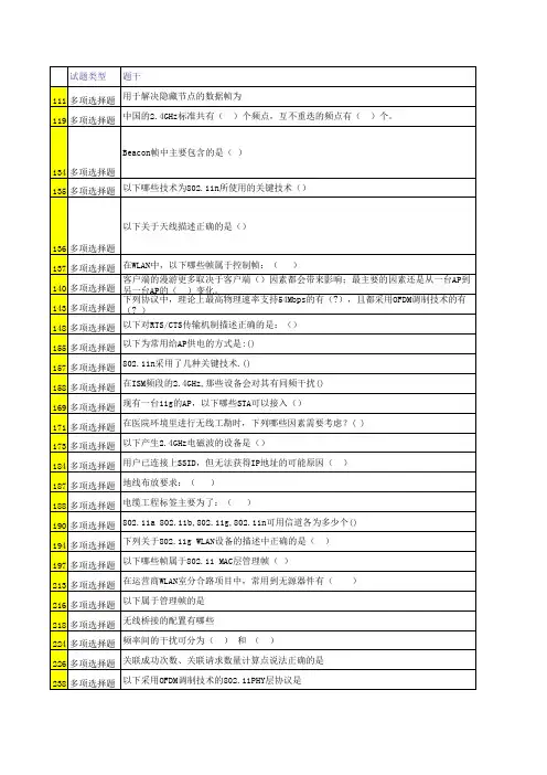 WIFI网络人员技能认证知识试题库