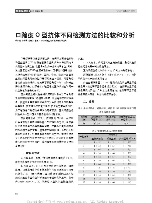 口蹄疫O型抗体不同检测方法的比较和分析