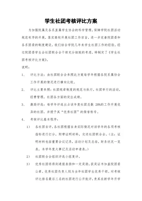 学生社团考核评比方案(试行)