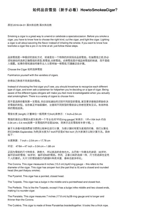 如何品尝雪茄（新手必看）HowtoSmokeaCigar？