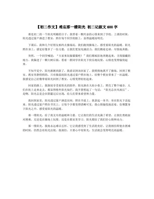 【初二作文】难忘那一缕阳光 初二记叙文600字