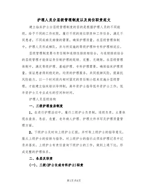 护理人员分层级管理制度以及岗位职责范文(2篇)