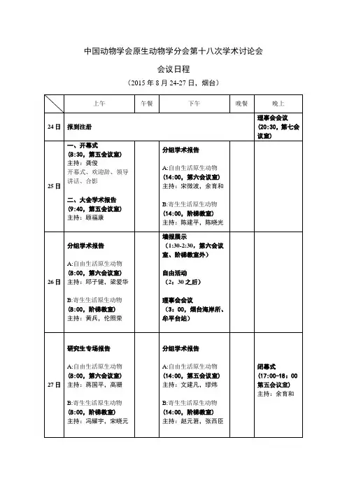 中国动物学会原生动物学分会第十八次学术讨论会会议日程