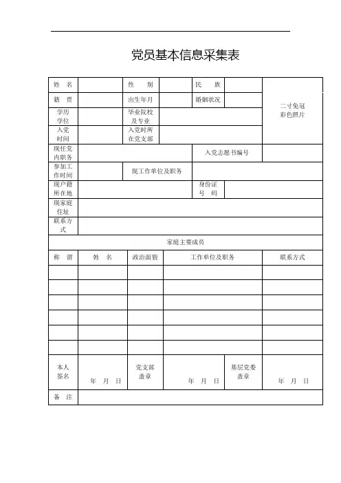 山东省委组织部党员基本信息采集表及填表说明