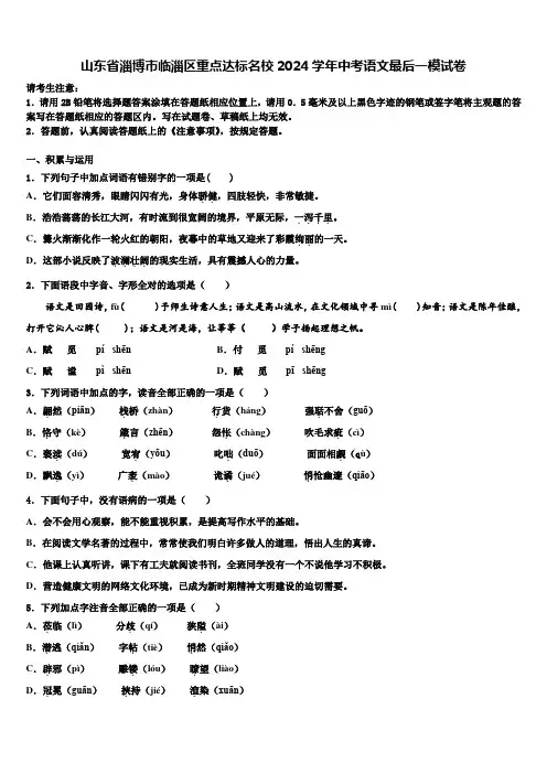 山东省淄博市临淄区重点达标名校2024学年中考语文最后一模试卷含解析