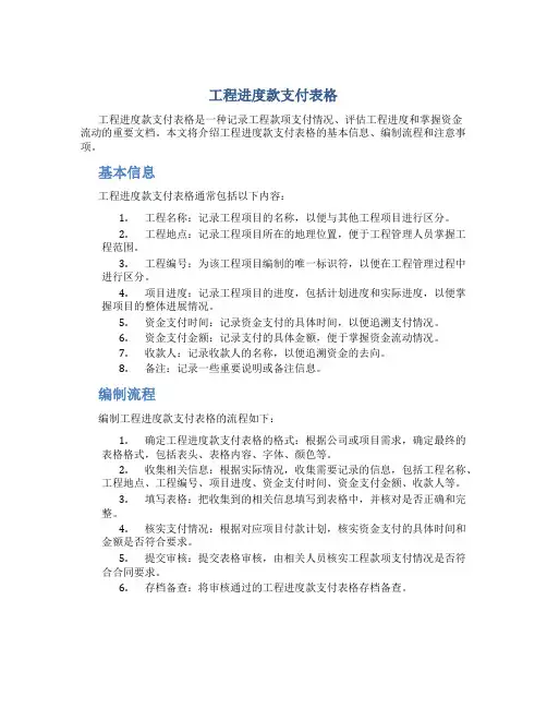 工程进度款支付表格