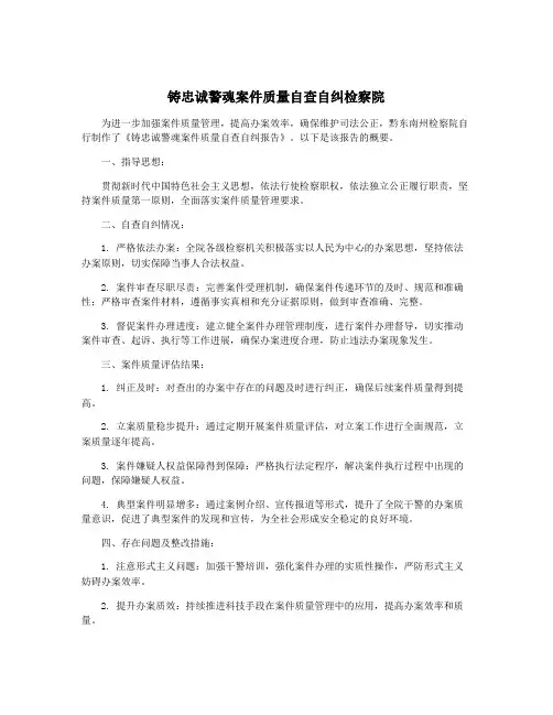 铸忠诚警魂案件质量自查自纠检察院