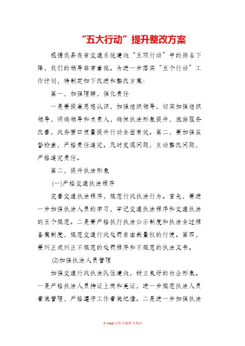 “五大行动”提升整改方案